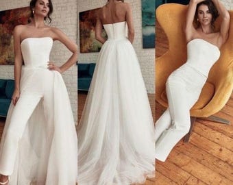 Jumpsuit with detachable train,  wedding jumpsuit, second outfit Women’s outfit, prom, dinner party