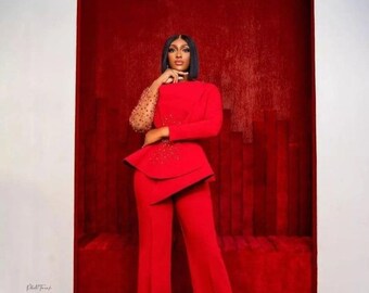 Court wedding, red beaded  jumpsuit, second outfit Women’s outfit, prom