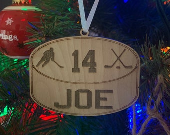 Customized Hockey Puck Christmas ornament, 3.5” Holiday ornament custom with name ice hockey wood ornament Xmas decor personalized