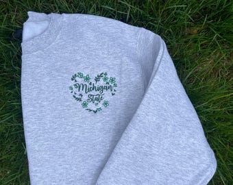 Embroidered Michigan State Spartans Sweatshirt: Floral Heart Crewneck