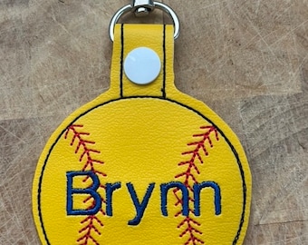 Softball/baseball with name Key Fob Tag keychain bag tag