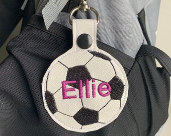 Soccer Ball with name Key Fob Tag keychain bag tag