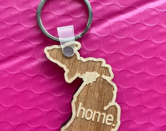 State of Michigan Keychain Home Key Ring Holder Bag Tag Laser Engraved Wood