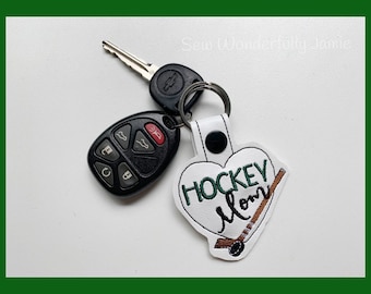 Hockey Mom Heart Shaped Key Fob Tag