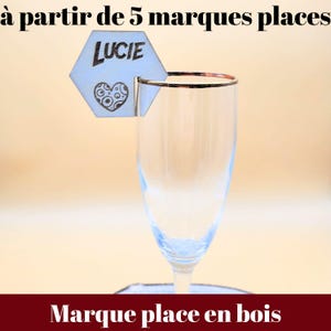 Marque place mariage hexagonal pour verre en bois à personnaliser, décoration de table mariage, décoration évènement, baptême, Noël