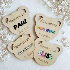 Carte naissance colorée bébé personnalisée en bois, Souvenir de naissance, Cadeau de Naissance, Carte bienvenue bébé, faire-part naissance