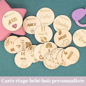 Carte étape bébé bois personnalisée, cartes étapes bébé mois par mois, naissance personnalisé bois, carte étape 1an bois personnalisable