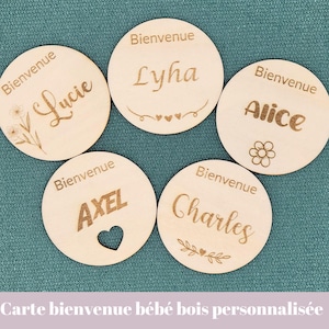 Cartes Bienvenue Bébé personnalisées en bois – Cadeau naissance, prénom gravé, décoration chambre enfant, bienvenue bébé personnalisé