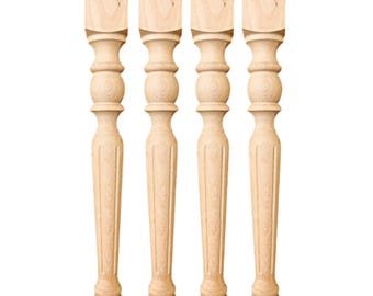 Solid Beech Wood Table Leg 75cm | Carved Furniture Support | Unfinished Natural Wood