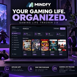 Gaming Tracker Journal, Video Game Library Organizer, Playtime & Achievement Tracker, Offline HTML App