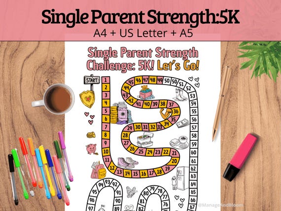 5k Savings Challenge: Single Parent Budget Tracker Game | 100-Step Color Path | Empowering Printable