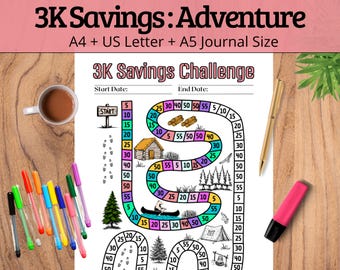 Reto de ahorro de 3k en zonas remotas: Aventura en el bosque para colorear y seguimiento semanal del presupuesto
