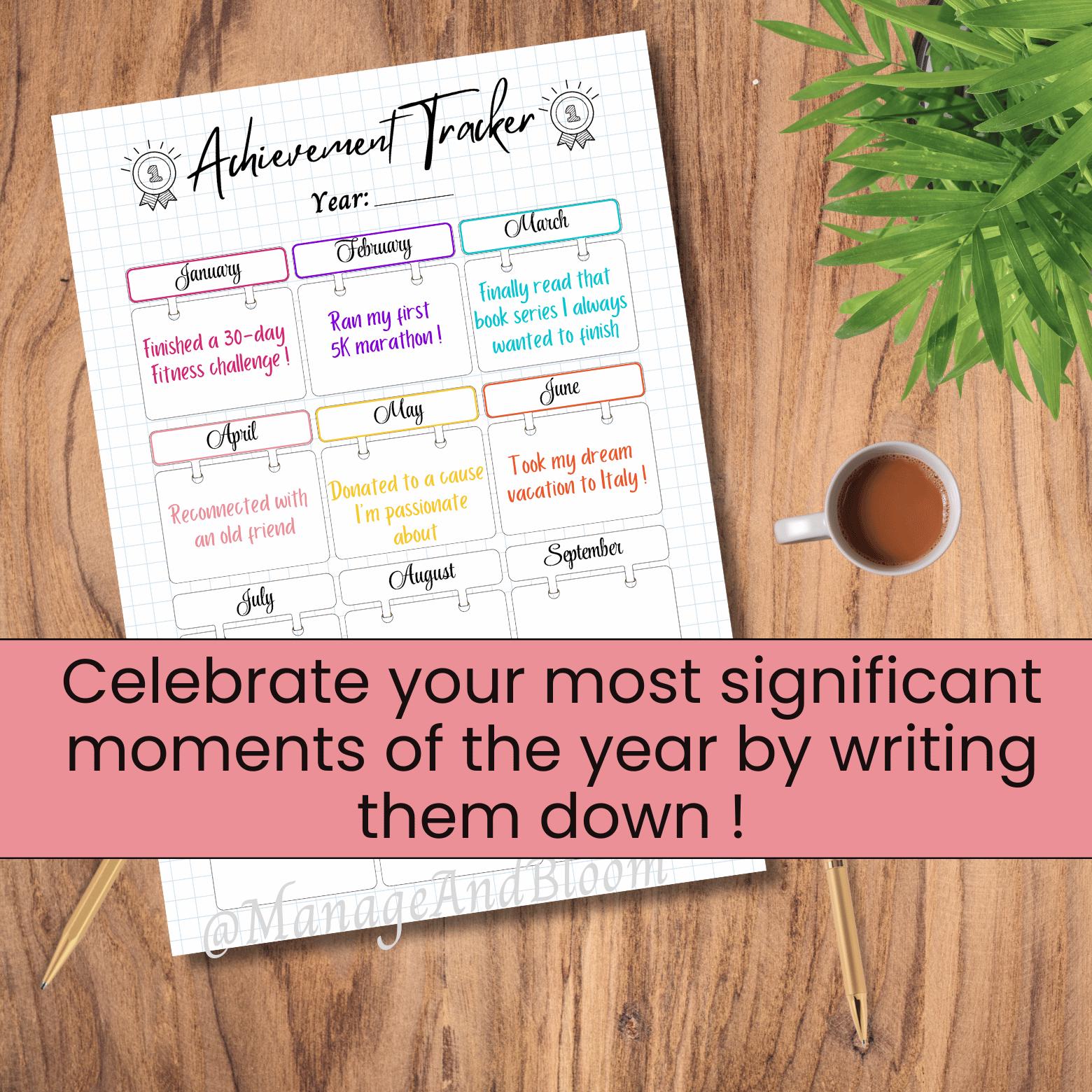 Yearly Achievement Tracker: Printable Planner Page for Annual Goals ...
