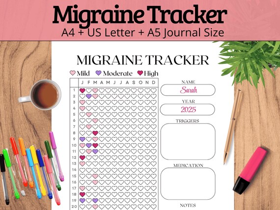 Printable Migraine Tracker: Headache Monitoring & Wellness Journal Page for Health Planning