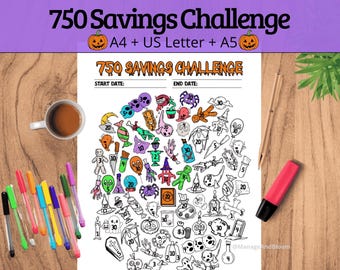 750 Halloween Spar-Tracker | Gruselige Doodle Mal-Challenge | Budget zum Ausdrucken