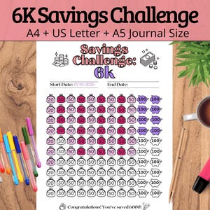 6k Savings Challenge Printable: Track and Achieve 6,000 Goal, Color Cute Little Wallet