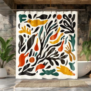 Organic Geometric Shower Curtain With Colorful White Design Nature Inspired Bathroom Decor Artistic Unique Style Perfect For Modern Spaces