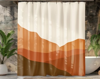 Abstract Desert Shower Curtain: Earth Tone Mountainscape, Minimalist Decor