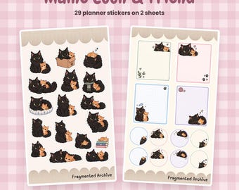 Black Maine Coon Sheet, Cute Cat and Kitten Planner Stickers, Kawaii Journal Stickers, Note Stickers for Bullet Journal, Cat Lover Gift