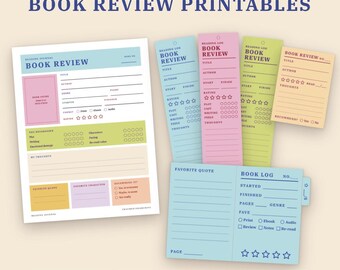 Book Review Printable Bundle, Reading Journal Bookmarks, Mini Book Review Cards, Fold Over Book Tab Cards, Reading Log PDF, Booktok Gift