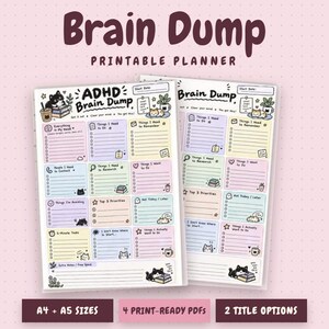 ADHD Brain Dump Printable, Task Organizer Worksheet, Mental Clutter Planner, A4 and A5