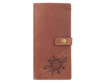 Floral Leather Passport Holder, Custom Travel Wallet Organizer, Personalized Travel Gift for Her, Cute Document Case, Engraved Passport Cove