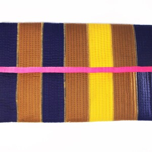 Belt Envelope Clutch-- brown/ blue