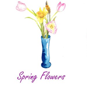 Handgemalter Aquarelldruck einer Vase mit Frühlingsblumen - Muttertagsgeschenk - Personalisiertes Andenken - Narzisse und Tulpe Wandkunst