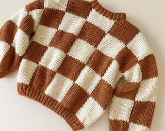 Checkered Knit Sweater Pattern, Beginner Friendly (digital