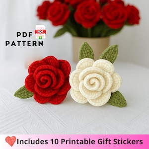 かぎ針編みのバラの花のパターンPDF – バラの編みぐるみチュートリアル – DIYかぎ針編みの花のギフト – バレンタインデーと母の日のプレゼントアイデア
