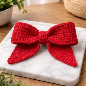 Patrón fácil de lazo de crochet, adorno navideño, papel de regalo, decoración navideña (patrón PDF)