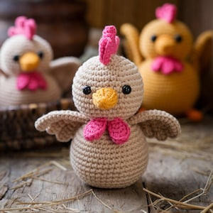 Plush Amigurumi Chicken Crochet Toy Pattern PDF, Stuffed Cute Easy Plush Chicken Amigurumi Crochet Animal Toy Pattern