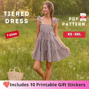 Cotton Ruffle Dress Sewing Pattern PDF | Easy Tiered Summer Dress with Tie Straps | Gathered Skirt | Sizes XS-XXXL | Instant Download
