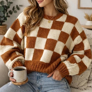 Jumper Pattern, Checker Board Swater, Knit Sweater Patterns, Knitting Pattern Sweaters, Digital Download