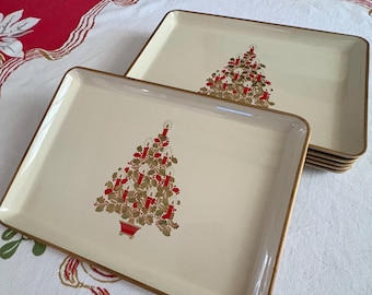 Christmas Tree Snack Plates, Set of Six (6) Otagiri Japan 1980s