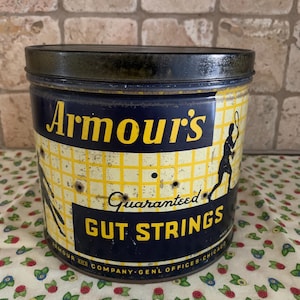 Vintage Armour Company Tennis Raquet Gut Strings Tin Can 1940-1950s