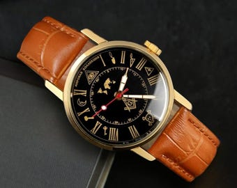 Vintage Watch Raketa Masonic, Mechanical watch, Rare Masons Watch, Watch for special occasions, Gift for men