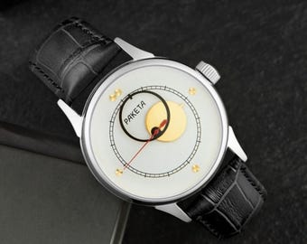 Einzigartige Raketa Copernicus Herrenuhr · Seltenes mechanisches Design · Elegantes Geschenk zur Hochzeit · Monduhr