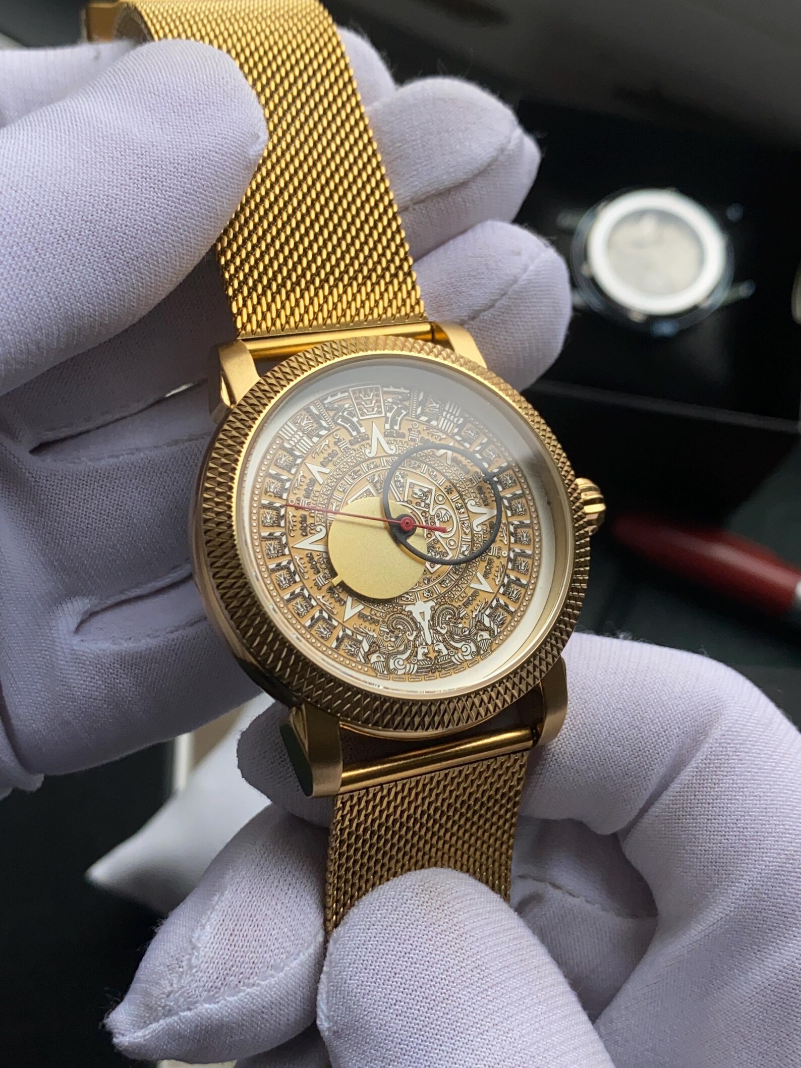 RARE Aztec Calendar - Vintage Wrist Watch With Copernicus Moon Hands ...
