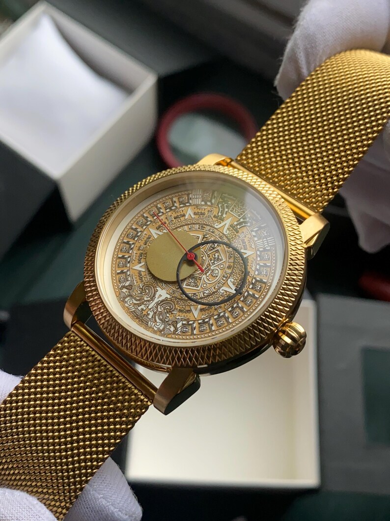 RARE Aztec Calendar - Vintage Wrist Watch With Copernicus Moon Hands ...