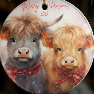Highland Cow Ceramic Christmas Ornament, Farmhouse Christmas Keepsake