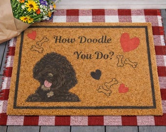 Dörrmatta för hundar, välkomstmatta för husdjur med gyllene doodle och labradoodle, dekoration för utomhusentrén i kokosfiber