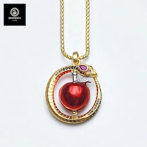Sterling Silver Snake Necklace: Zircon Apple Pendant, Romantic Jewelry