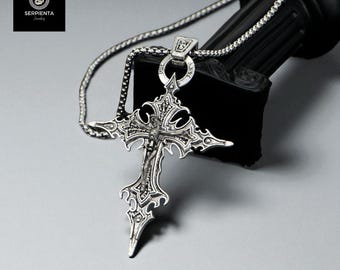 Collana con croce gotica e teschio – Ciondolo a croce con chiodo retrò, gioielli unisex per Halloween, collana gotica in argento antico per uomini e donne