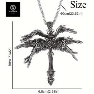 Angel Wings Cross Pendant Necklace – Retro Gothic Punk Amulet Jewelry for Men & Women, Lucky Travel Charm Gift