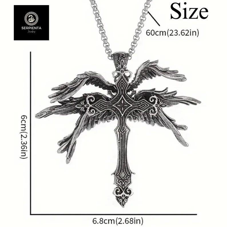 Angel Wings Cross Pendant Necklace – Retro Gothic Punk Amulet Jewelry for Men & Women, Lucky Travel Charm Gift