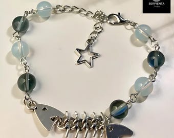 Bracciale con perline a spina di pesce, gioielli kawaii - Bracciale regolabile - Ciondolo a forma di pesca