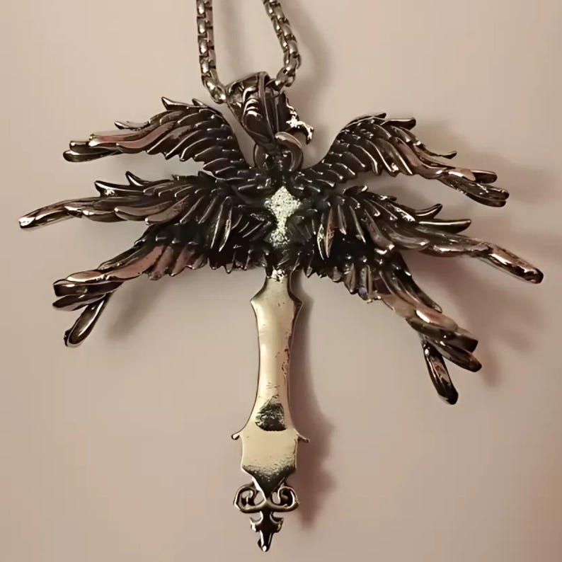 Angel Wings Cross Pendant Necklace – Retro Gothic Punk Amulet Jewelry for Men & Women, Lucky Travel Charm Gift