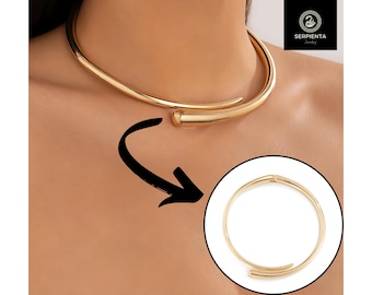 Collana a torsione in metallo dorato – Girocollo a goccia irregolare, gioielli punk