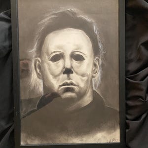 Michael Myers Halloween Original Horror Art Charcoal Portrait 11x16 in Frame